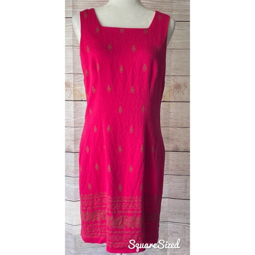 Vintage Dawn Joy Dress Size 14 (Fits Modern S/M 6-8) Pink Gold Sheath Midi